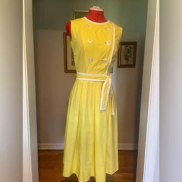 VTG 1950s Yellow Fit & Flare Day Dress / Full Skirt & Wrap Top - Picture 14 of 16